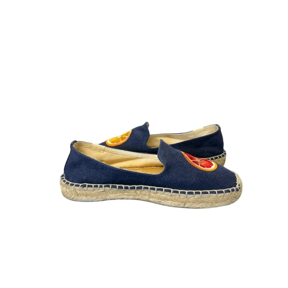 Soludos Navy Blue Citrus Fruit‎ Embroidered Espadrilles Size 7.5 Summer Shoe